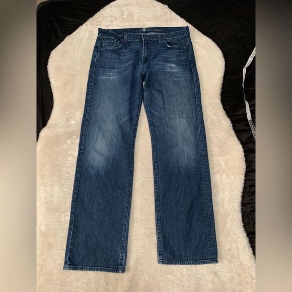 7 For All Mankind Austyn Mens Blue Straight Denim Jeans Size 36x33 Pants Stretch - Picture 1 of 8